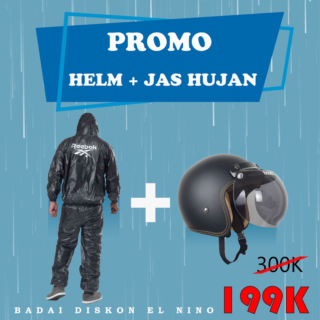 Paket Helm Bogo Dewasa dan Jas Hujan