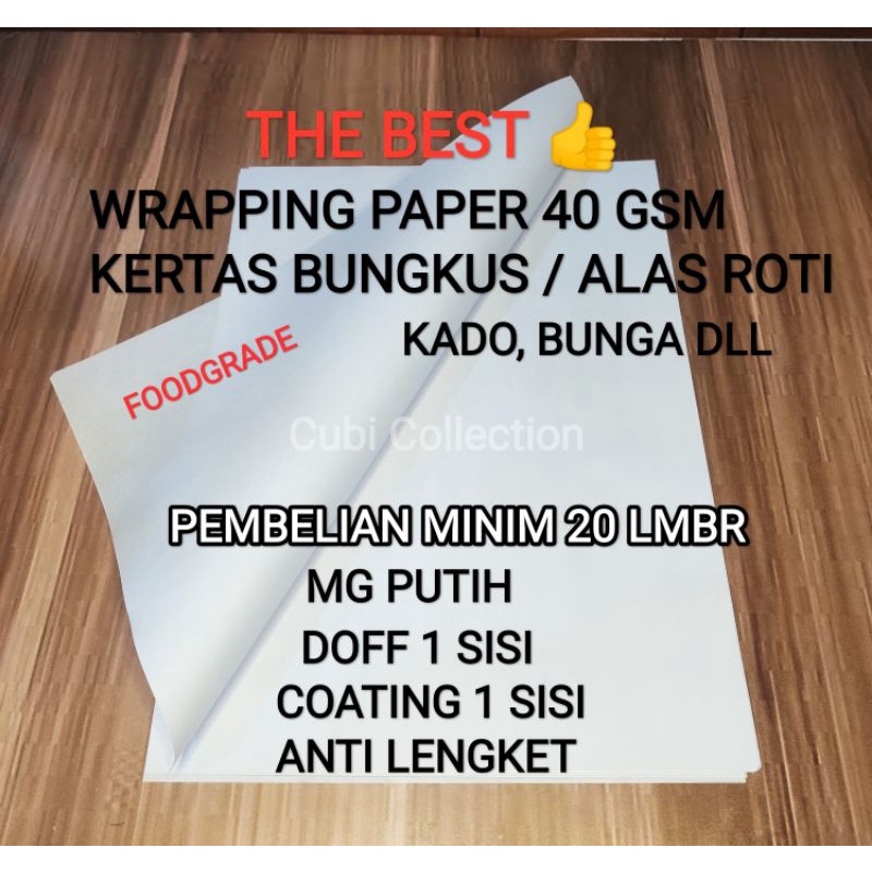 

WRAPPING PAPER DOFF KERTAS BUNGKUS ROTI 40 GSM / ALAS ROTI BAJU SEPATU TAS BUNGA KADO DLL TERMURAH!!