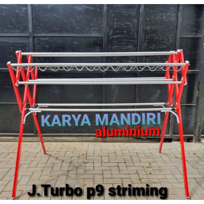 TURBO - Jemuran Baju Super Jumbo / Pakaian / Lipat / Aluminium Warna /180 CM / 1,8 Meter / Merah