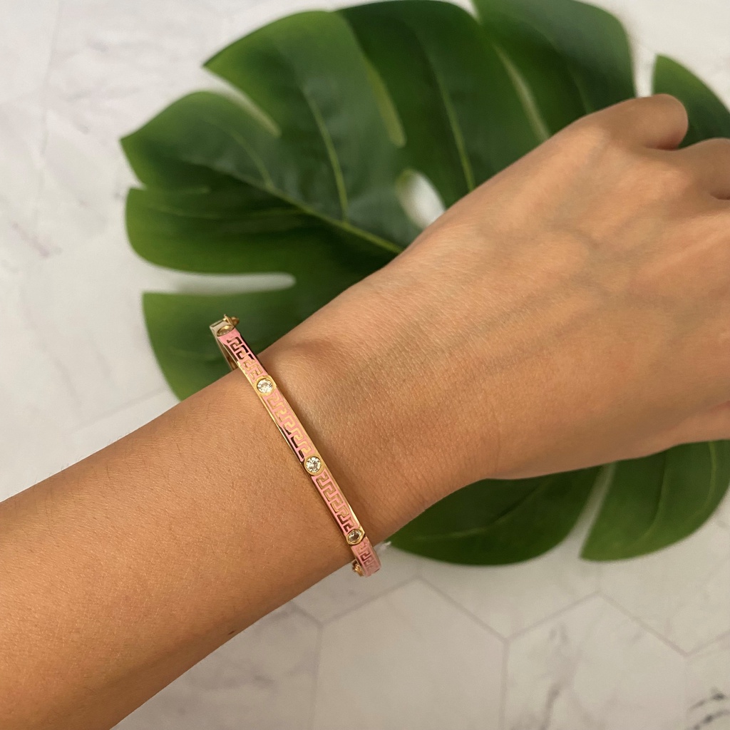 Gelang Kaku Emas Zircon Fashion Pink Pattern Kadar 70% 9.13 Gram