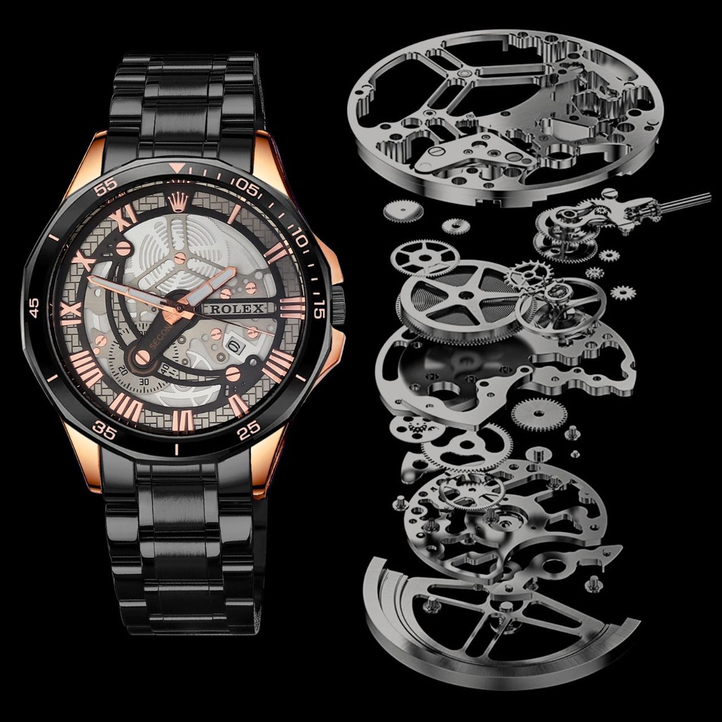 JAM TANGAN FASHION PRIA R 8509 HP TALI RANTAI FREE BOX & BATERAI