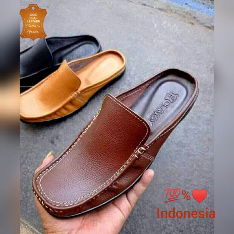 Sepatu Sandal Selop Bustong Pria/slop bustong tutong kulit asli original cowo termurah harga grosir 