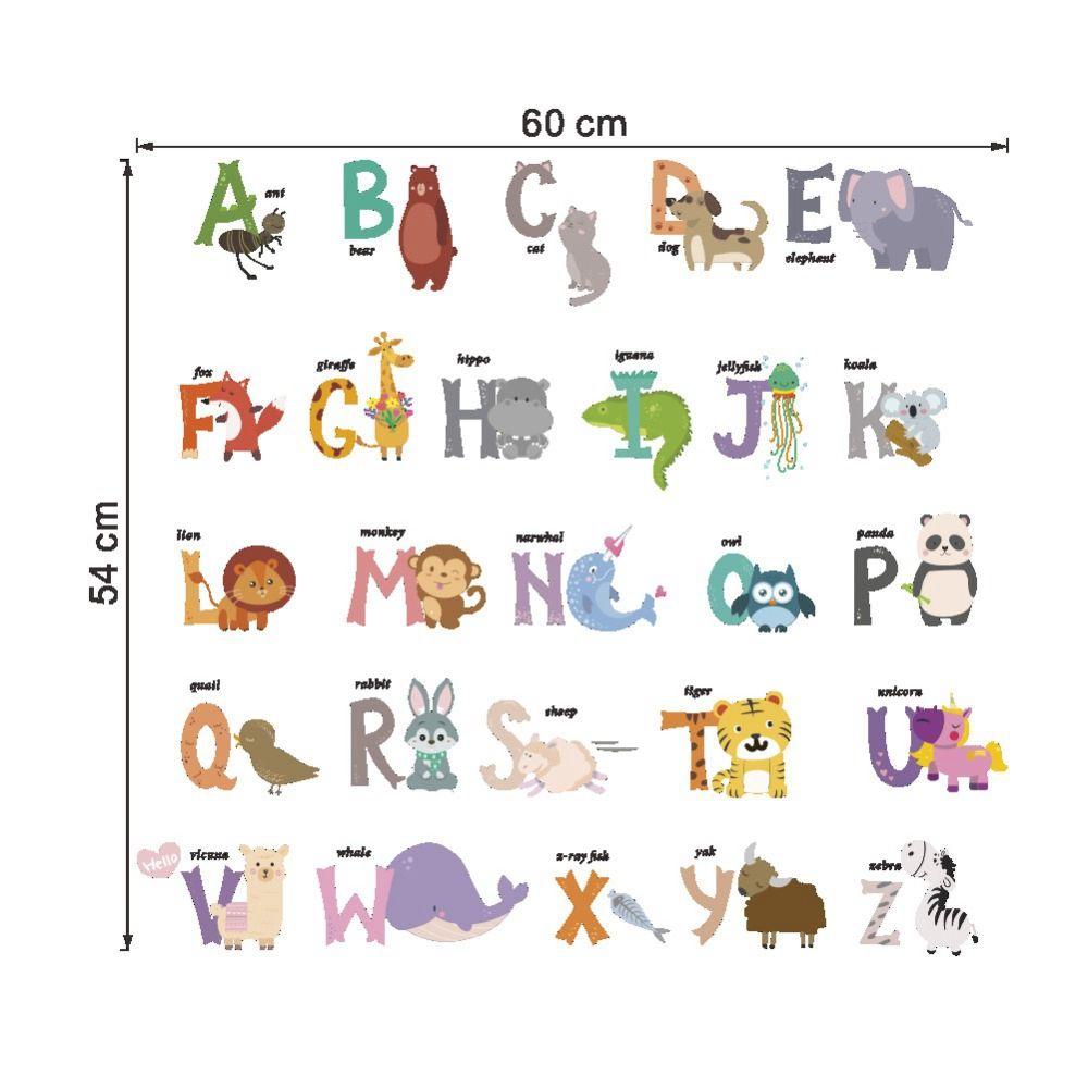 [Elegan] Poster Edukasi Dini Puzzle Alfabet Kamar Tidur Dinding Decal Hewan Liar Untuk Kamar Anak 26huruf