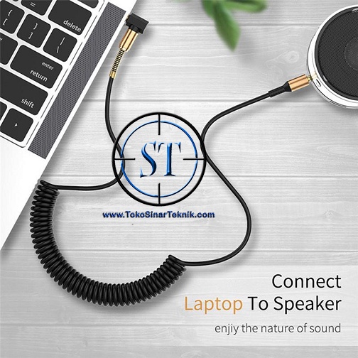 Kabel Audio AUX Spring 3.5mm Mini Stereo Male - Male Siku L Gold Plated 1.5 Meter Cable Cord Wire 90 degree Headphone