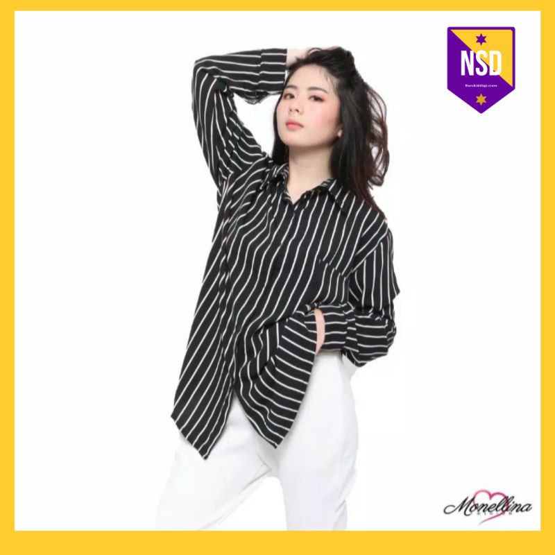 06171 Kemeja Wanita Dewasa Jumbo L XXL XXXL Atasan Cewek Hem Baju Kerja Lengan Panjang Terbaru-Hitam