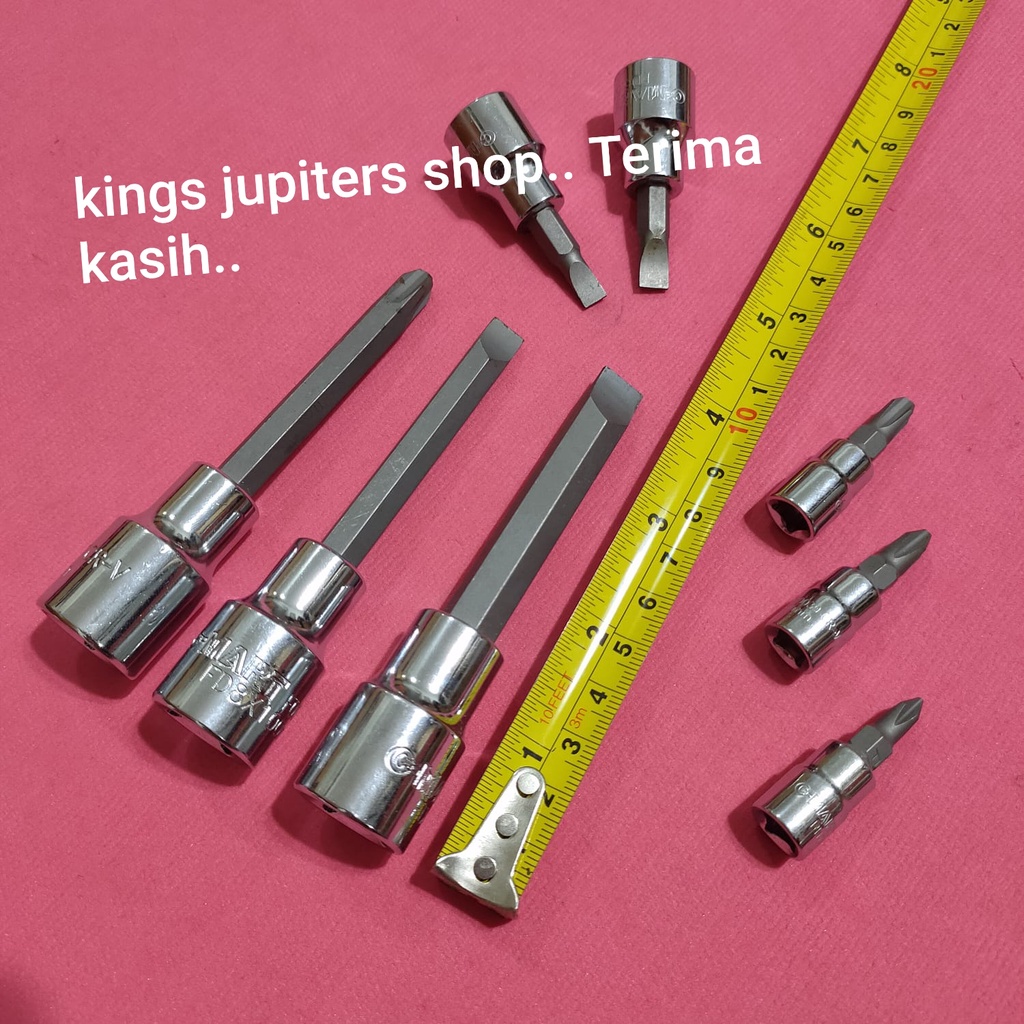 1/4dr 3/8dr 1/2DR MATA OBENG SOK PH1 PH2 PH3 PH4 PLUS MIN 3MM 4MM 6MM 8MM 10MM PANJANG atau PENDEK S