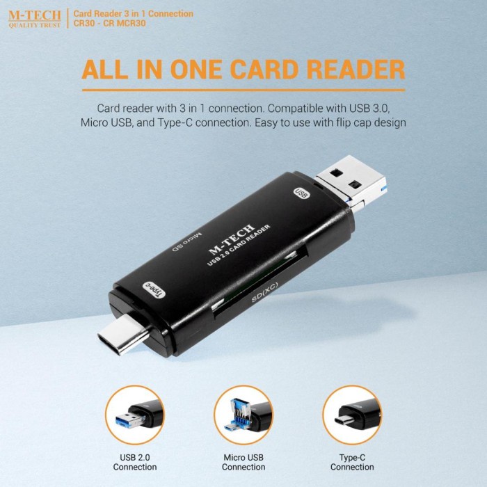 MTECH CR30 Card Reader 3in1 Type-C to Multiport Connection