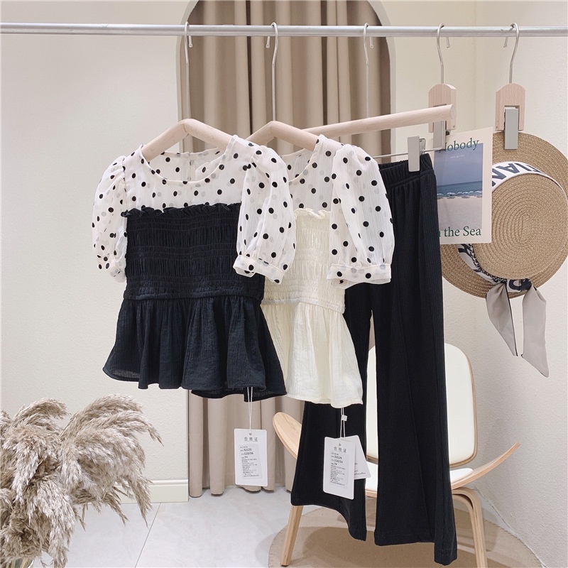 SSP59-Setelan Set Anak Perempuan Polka Top + Kulot Pants