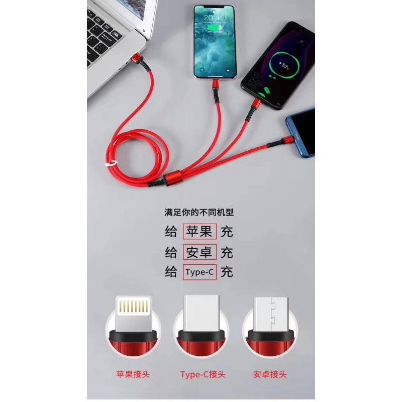 Kabel Data Cable Data 3 In 1 MIcro USB Type-C Lighting 2.0