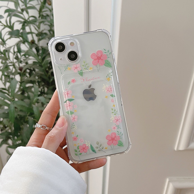 Soft Case Transparan Motif Bunga Untuk iPhone 12 13 Pro Max 11 X XR XSMAX