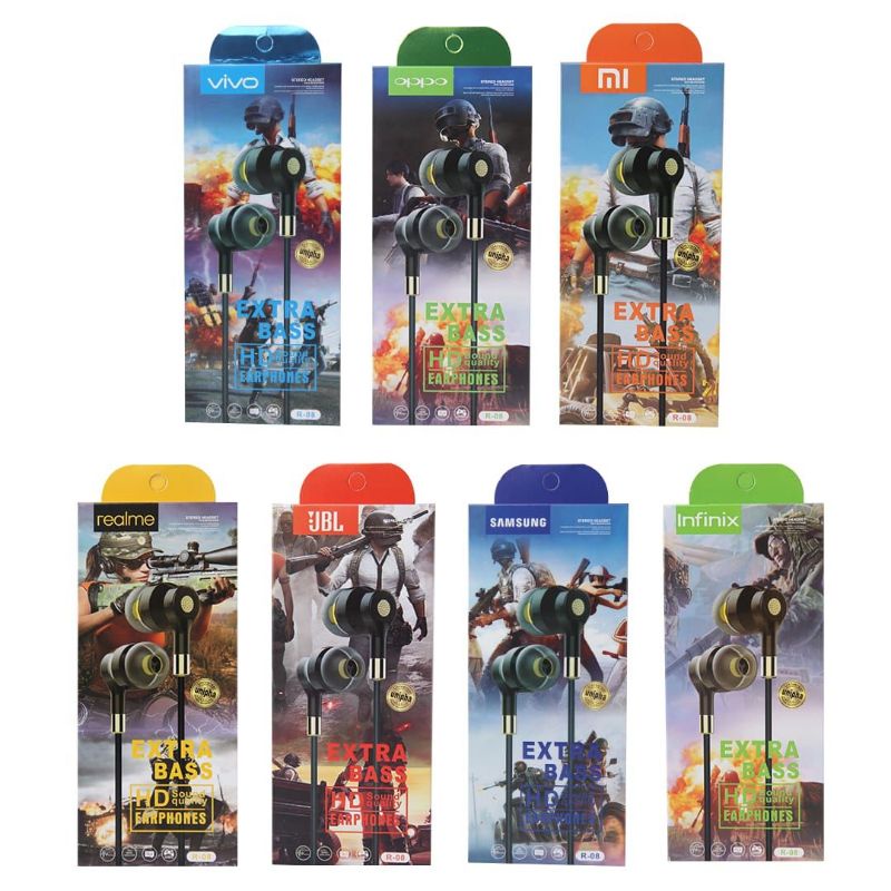 Handsfree All Brand R08 Super Extra Bass Packingan Mewah Promo Sen Handsfree Purebass