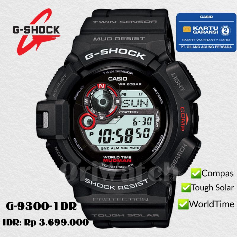 CASIO G-SHOCK G-9300-1DR MUDMAN ORIGINAL TOUGH SOLAR | JAM TANGAN PRIA CASIO ORIGINAL