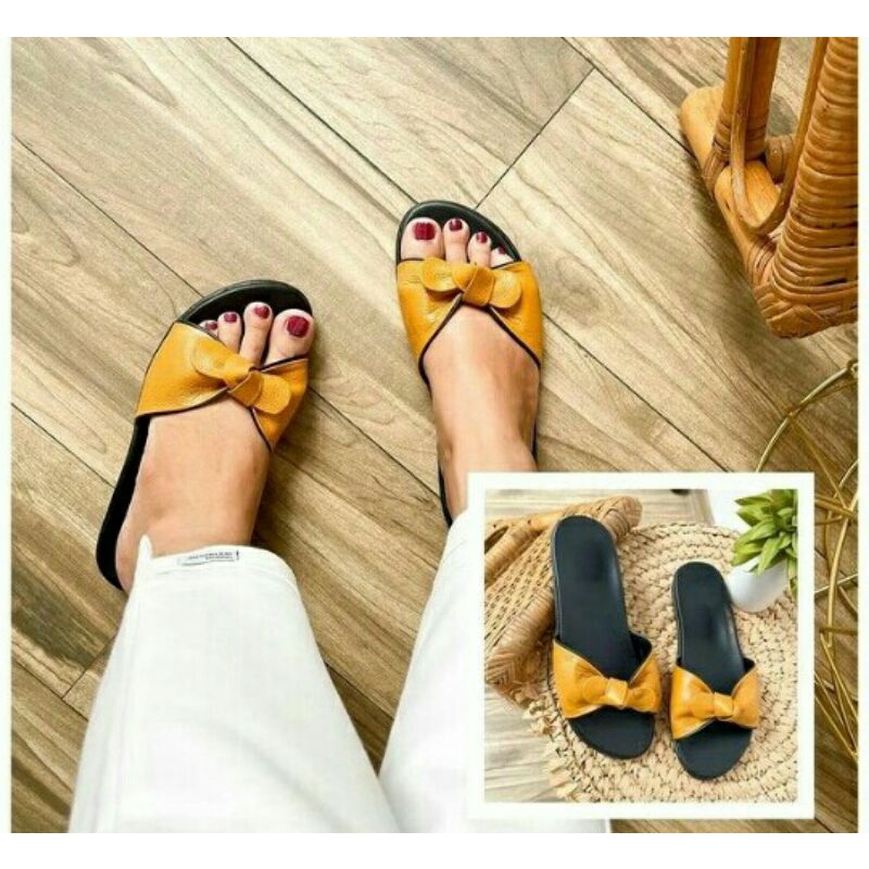 Sandal kulit wanita asli garut - sandal teplek wanita