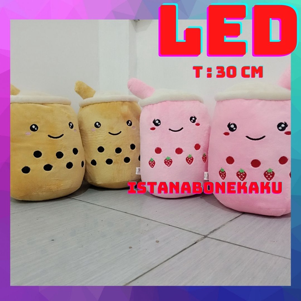 Boneka Boba Bantal Boba Milk Tea Bahan Halus Lembut Tinggi 30 cm lampu LED kedip Cantik