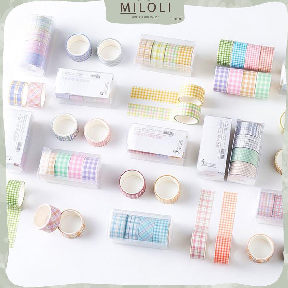 

[(BAYAR DITEMPAT) [MILOLI] 4 Rolls GRID PATTERN Washi Tape Deco Masking Tape Jurnal DIY Scrapbook Solatip - A0011