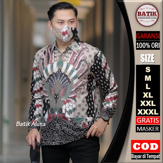 Kemeja Batik Pria Lengan Panjang Premium Modern Ori Full Furing Hem Baju batik Pria Lengan Panjang Solo Pake Puring Oringinal Reguler FASHION BATIK ALUNA Bahan Halus Tebal Kombinasi Kondangan