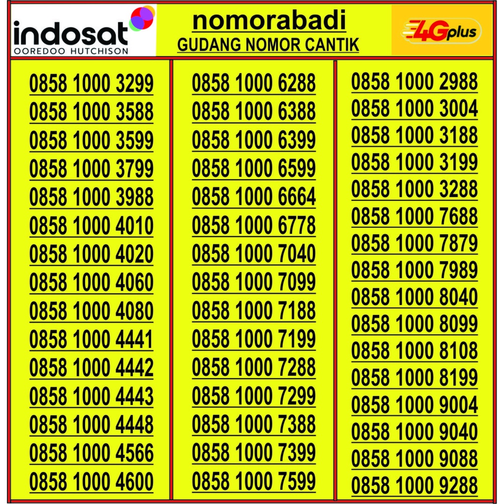 NOMOR CANTIK INDOSAT 4G 0858 1000 H300