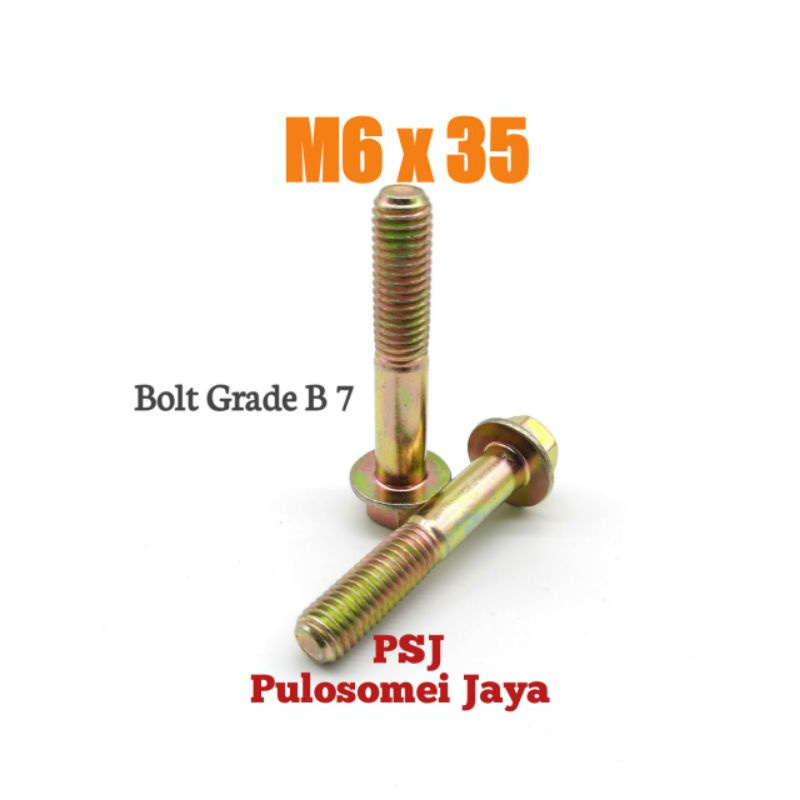 Baut Flange M6 x 35 / Flange Bolt Kuning M6 x 35 / Grade B 7