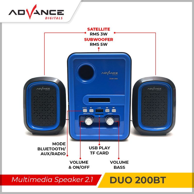 Advance Duo-200Bt Speaker Power Sound Bluetooth Portable Subwoofer Super Bass Aux Radio Fm Memory Card