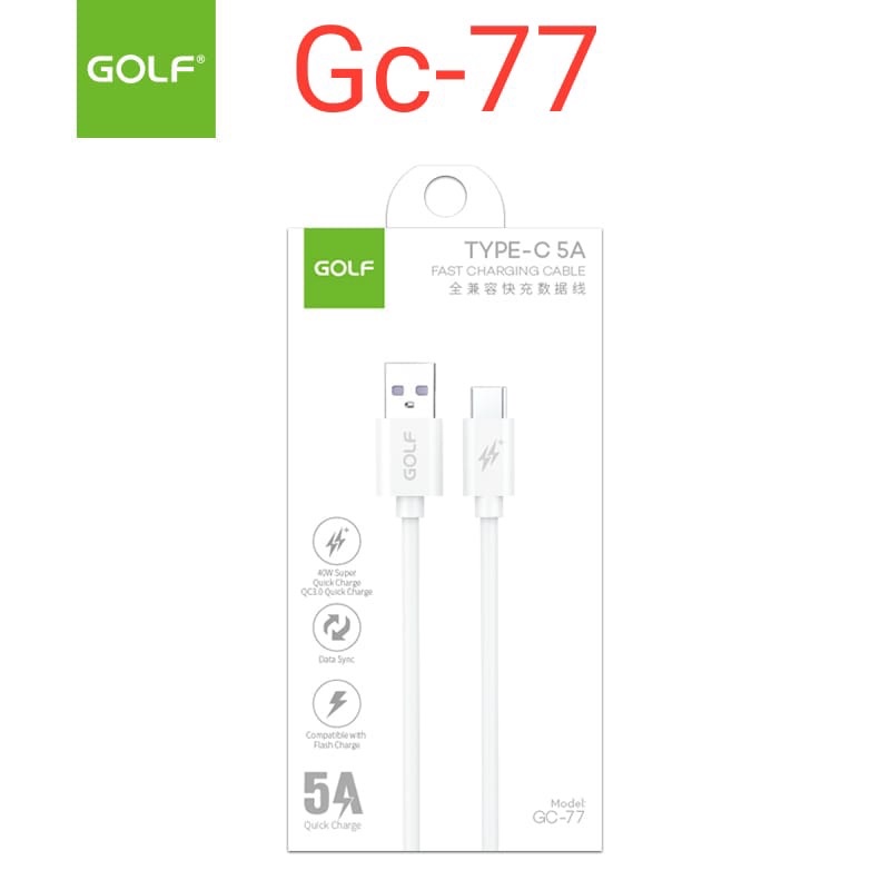 KABEL DATA GOLF GC-77 TYPE C SUPER WUICK CHARGE 5A FLASH CHARGING CABLE USB TYPE C