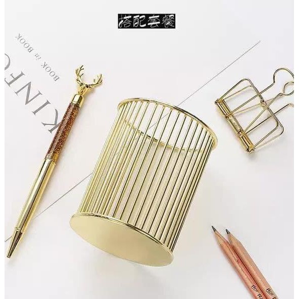 

Wire penHolder Office Stationery Pencil Stand Tempat Alat Tulis Pena - vetikal gold