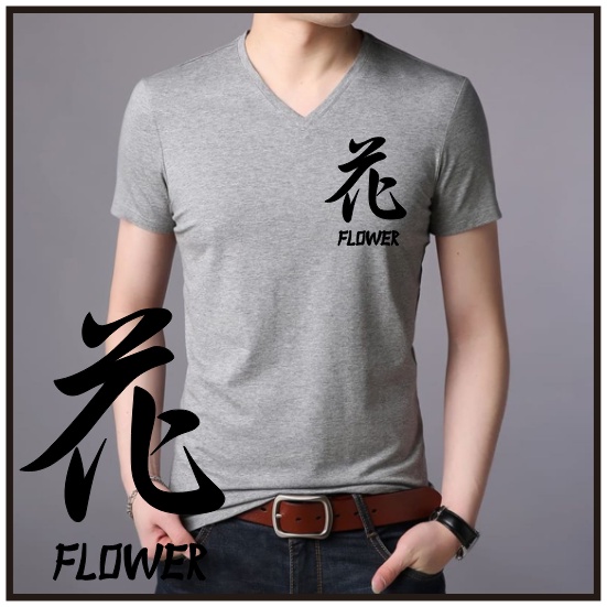 KAOS PRIA DISTRO HURUF logo flower  LEHER V-NECK KATUN BISA COD