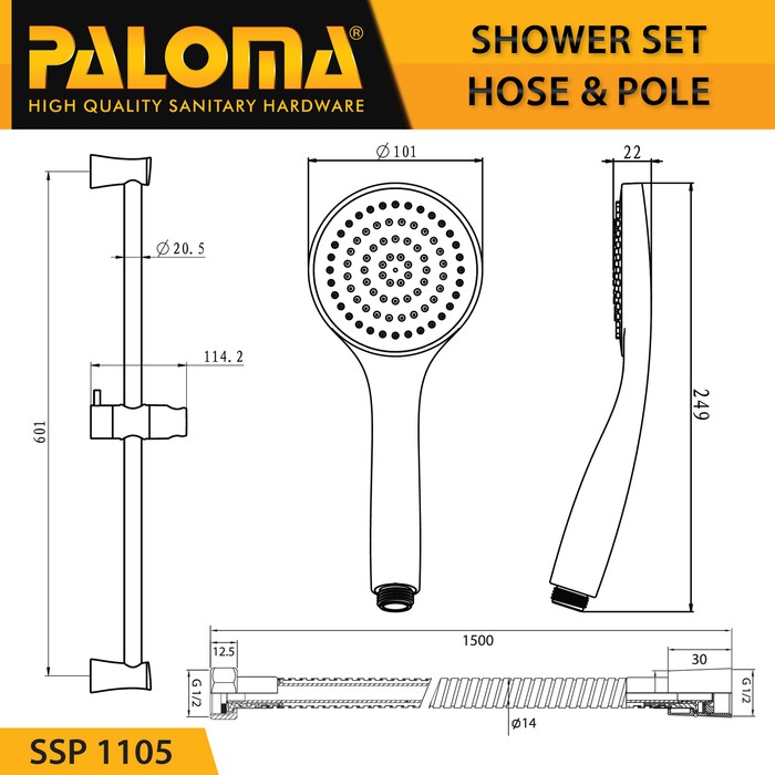 PALOMA SSP 1105 Shower Set Tiang Handshower Mandi Hand Head Kepala