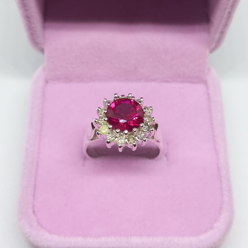Cincin Silver Wanita Batu Ruby | Berlian Asli