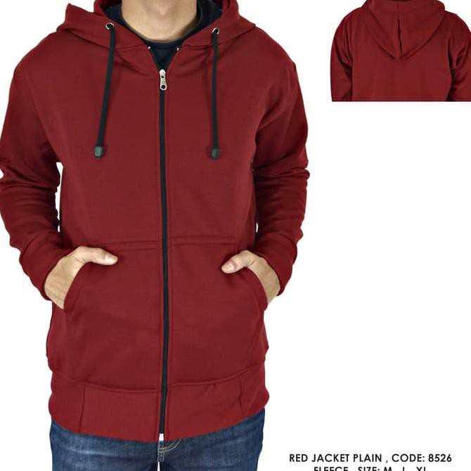JAKET COWOK JAKET SWEATER HOODIE ZIPPER RESLETING MERAH POLOS COWOK PRIA - XL