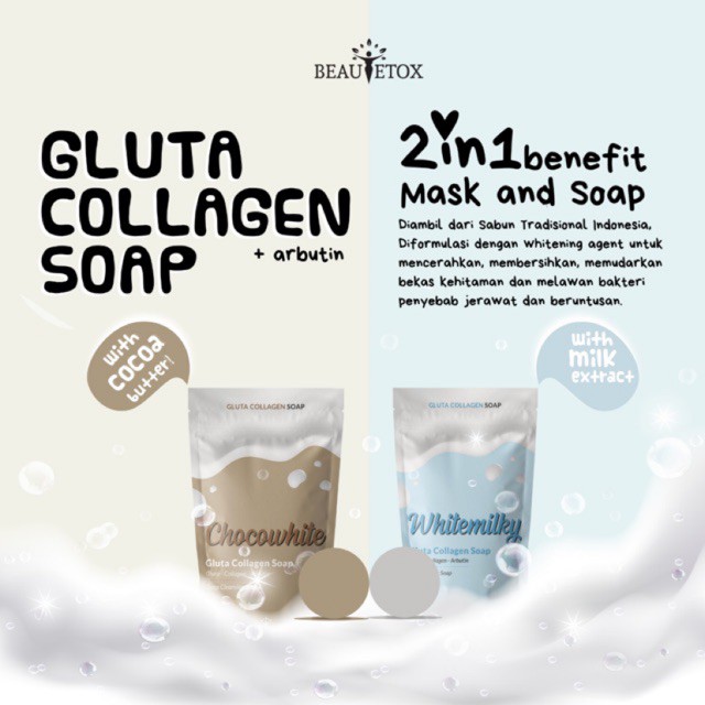 READY STOCK Sabun Whitening Gluta Collagen Beautetox Chocowhite Whitemilky Soap Pemutih BPOM GCS