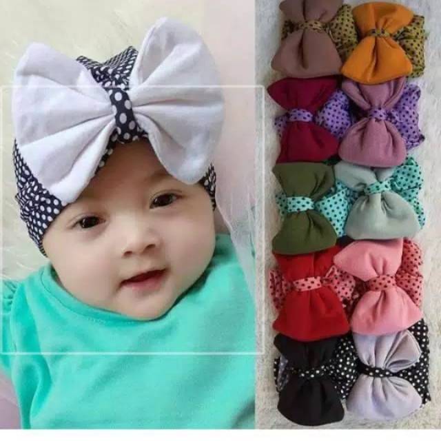 Turban bayi motif salur pita kombinasi