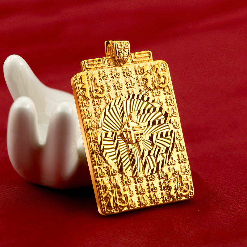 Kalung Rantai Emas Asli Kadar 375 Dengan Liontin Karakter Fu Karakter Eropa Untuk Pria