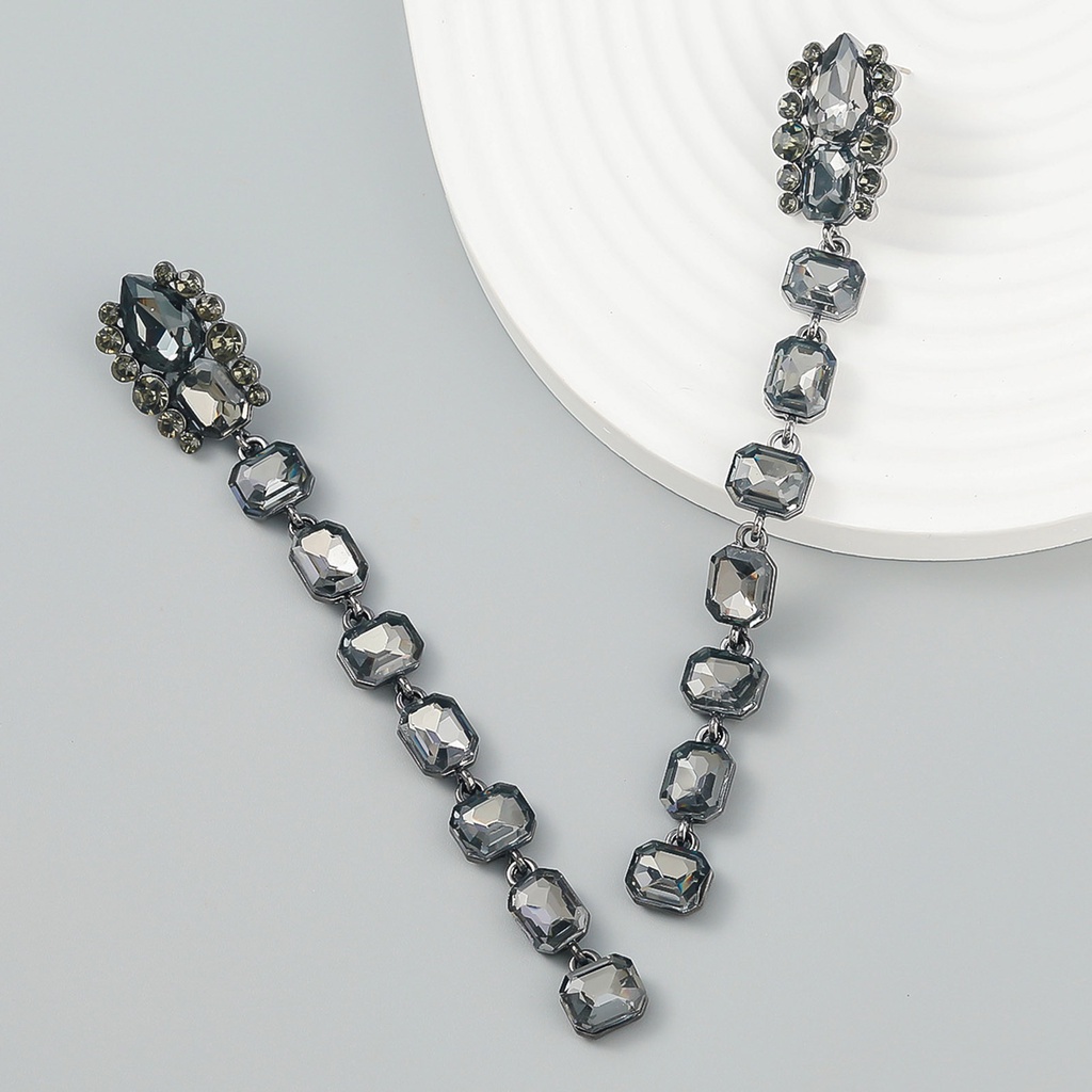 Hu Hu Hu Hu Hu Alat Bantu Pasang Kacamata♡ 1 Pasang Anting Menjuntai Bentuk Persegi Geometris Aksen Berlian Imitasi Warna-Warni