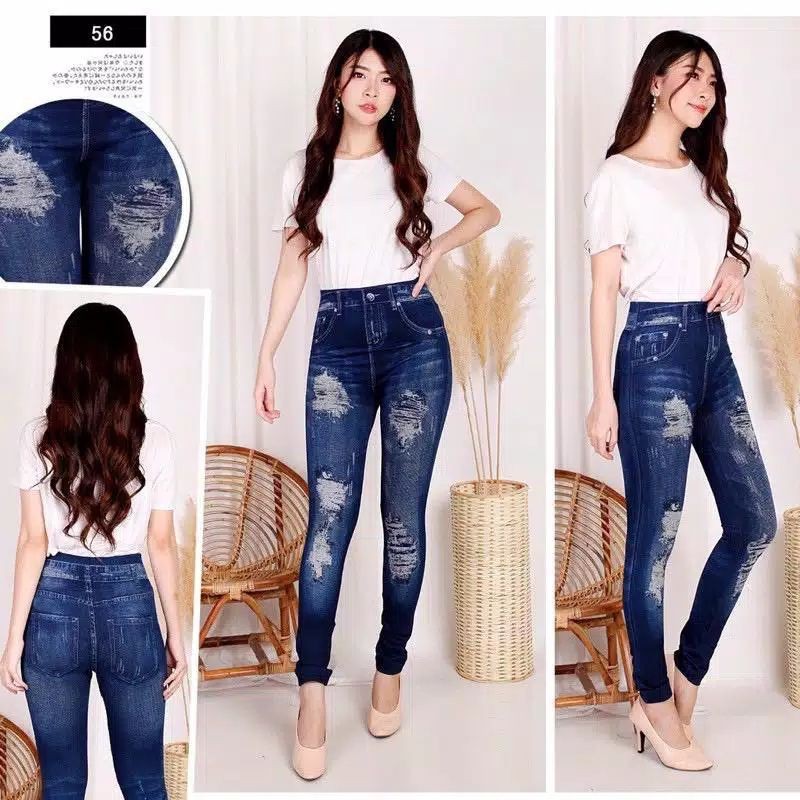 BISA COD LEGGING JEANS SOBEK TIDAK TEMBUS MUAT BB 90 KG NAVI