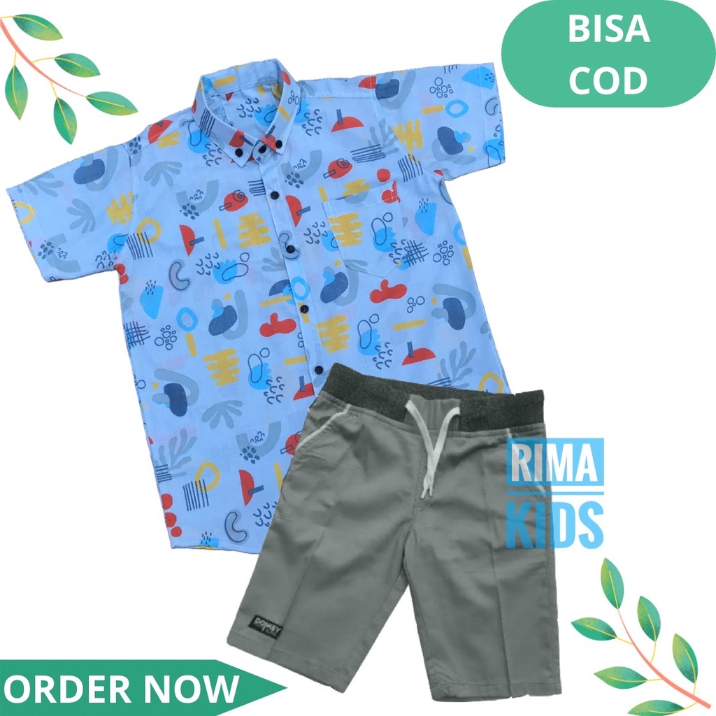 Setelan kemeja Anak Motif Abstrak Kemeja Anak laki laki Keren Kemeja Surfing Anak Pendek 40s
