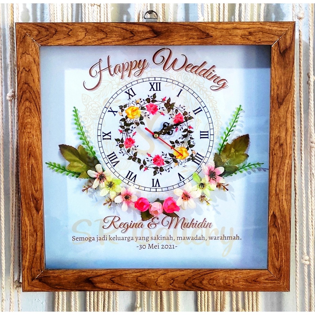 Scrap Frame Jam dinding | Hadiah Pernikahan Ucapan Happy Wedding