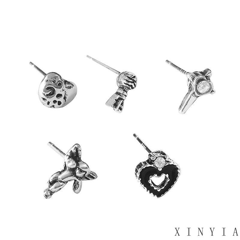 【COD】gaya gelap trendi 5 PCS Desain Retro Anting Pejantan Angel Arrow Love Bentuk Anting Stud Set