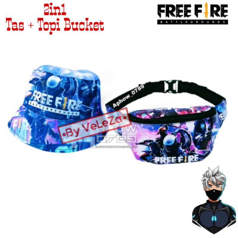 waistbag anak karakter free fire 2in1 - tas + topi