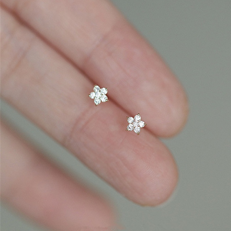 925 Sterling Perak Berlapis Emas 14k Anting-Anting Kristal Anting-Anting Bintang Lima Ujung Fashion Wanita Sederhana Aksesoris Perhiasan Pernikahan