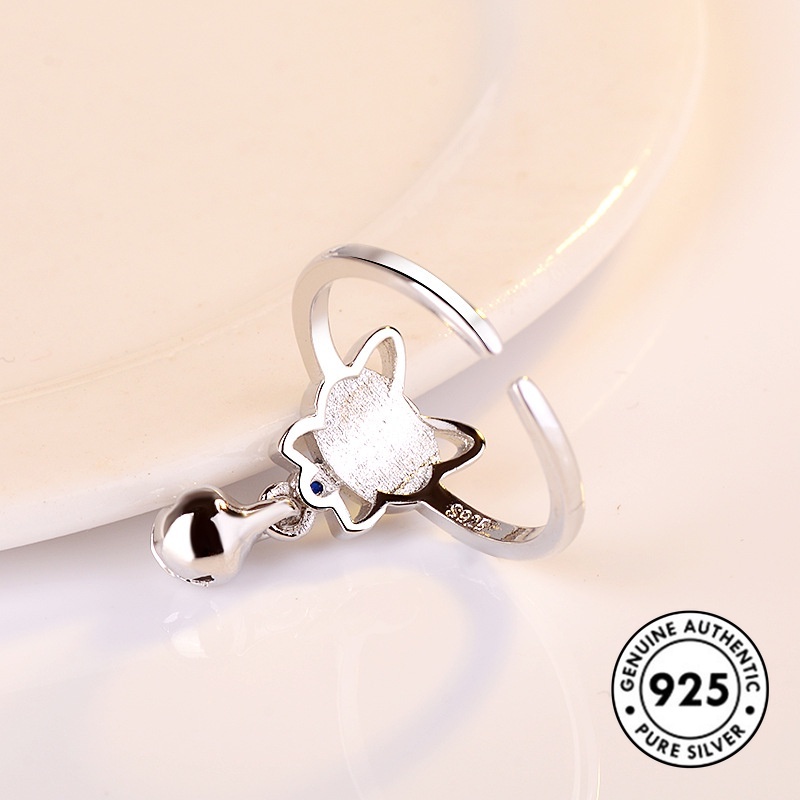 Cincin Desain Kucing Bahan S925 Silver Untuk Wanita