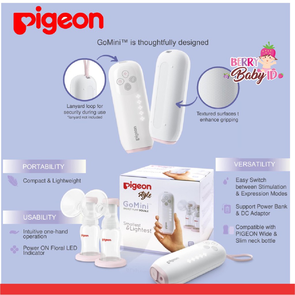 Pigeon Go Mini Double Electric Breast Pump Pompa ASI Breastpump GoMini Berry Mart