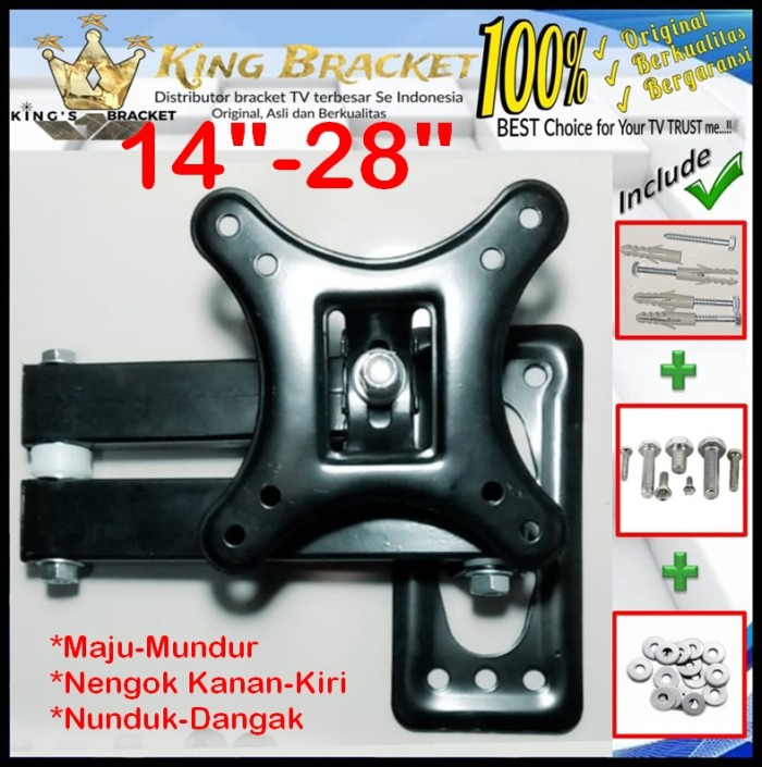 Bracket Tv 24 Monitor Lengan 14&quot; s/d 28&quot; 6 arah Fleksible KB.SWK1-004