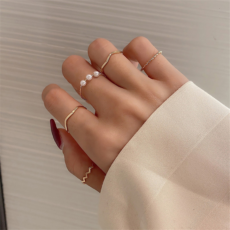 Set Cincin Manik Padi Emas Fashion Simple Untuk Wanita