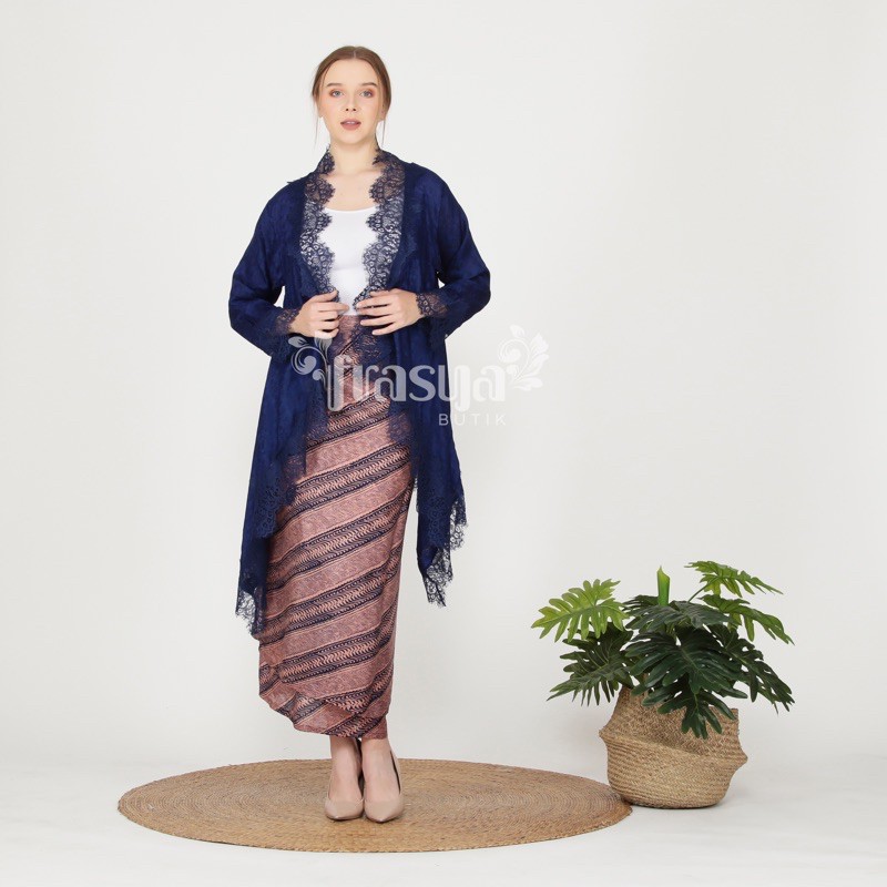 Set Kanaya Navy Kebaya  Outer  Lace Batik Viscose Shopee 