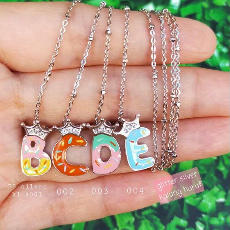 GS silver - Kalung huruf Anak  perak asli SILVER 925 lapis Emas Putih - Perhiasan Bayi Anak Kalung I