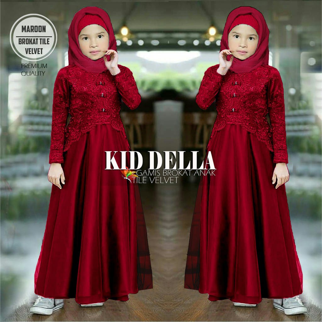 Pakaian Gamis Anak Perempuan Brokat Import Maxi Della Kids 4-9 Tahun Good Quality