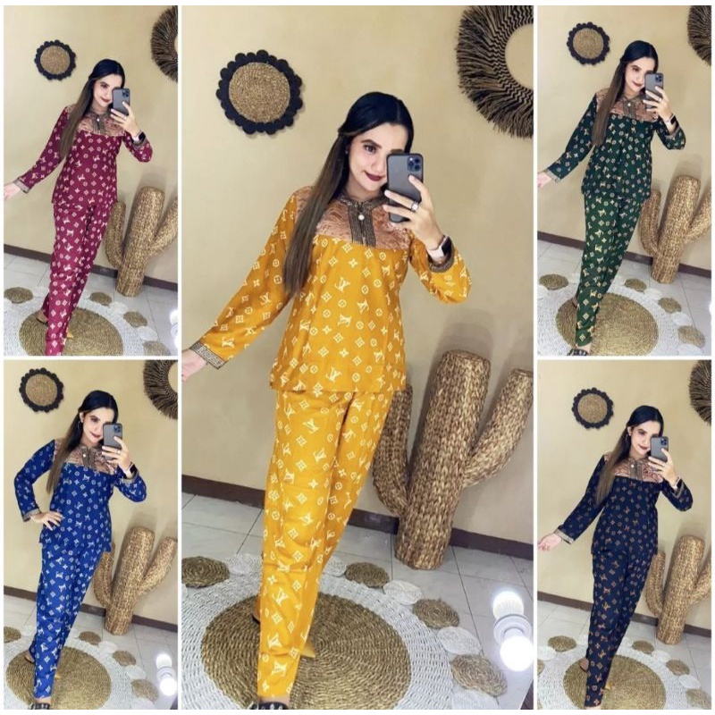 Setelan cp arab renda motif daun/motif lv