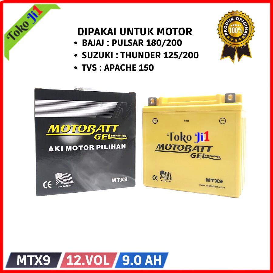 Motobatt Aki Kering Gel MTX9 - 9Ah Pulsar 180/200 Thunder 125/250 Apache 150