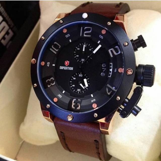 ( FREE ONGKIR ) Jam Tangan Expedition Type 6686 Date Chorono Leather Black Original