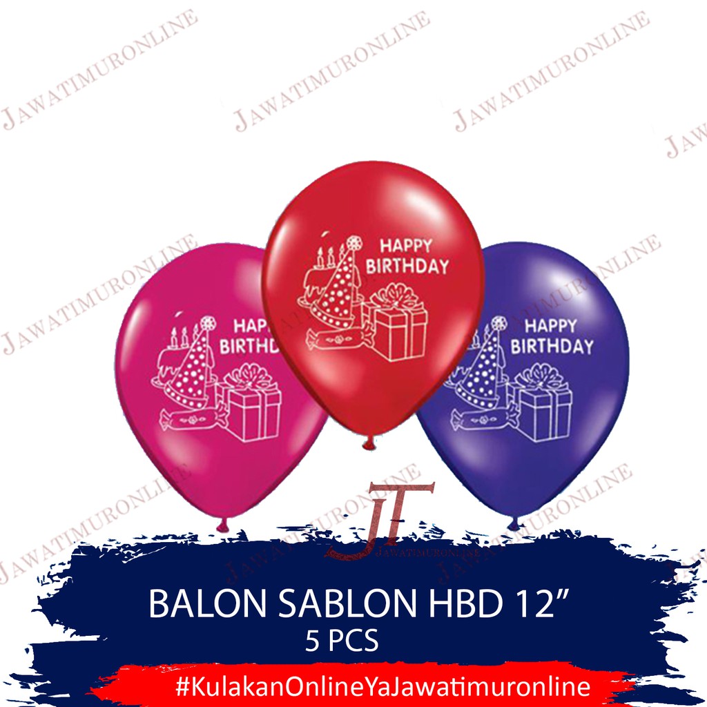 Balon Latex Sablon HBD 12 INCI (isi 5 Biji) Balon HBD 12 INCI